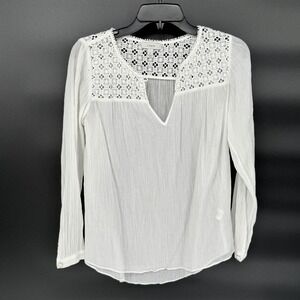 J. Crew White Cotton Crochet Lace V Neck Long Sleeve Blouse Top Size 4